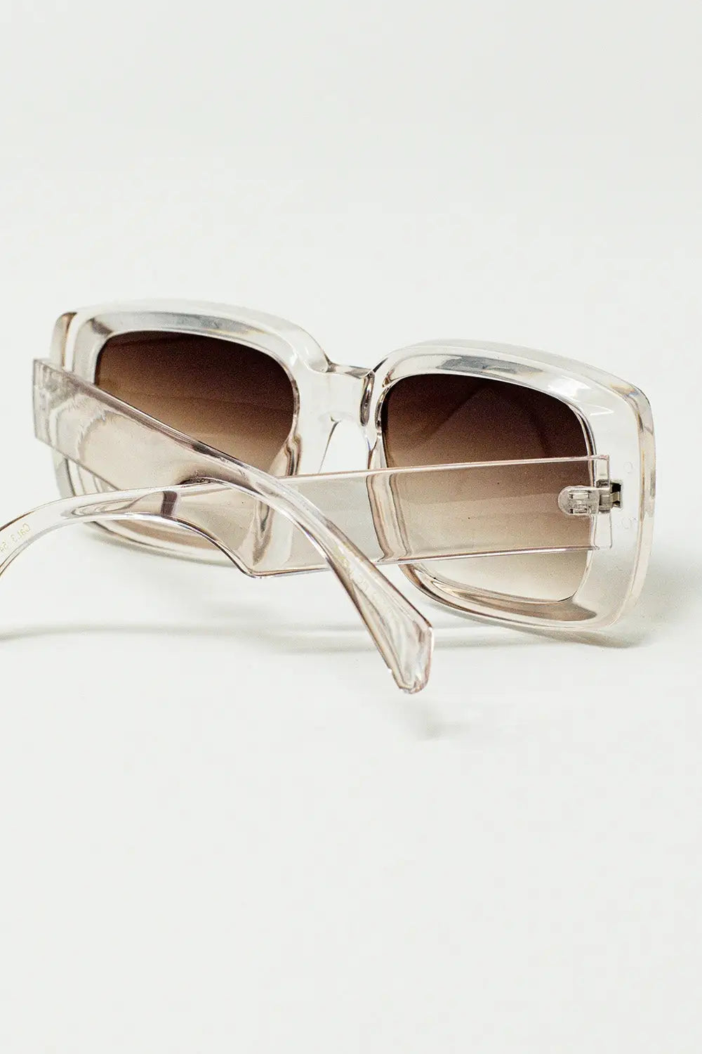 Oversized Rectangular Sunglasses in Transparent White - One Size / Pink