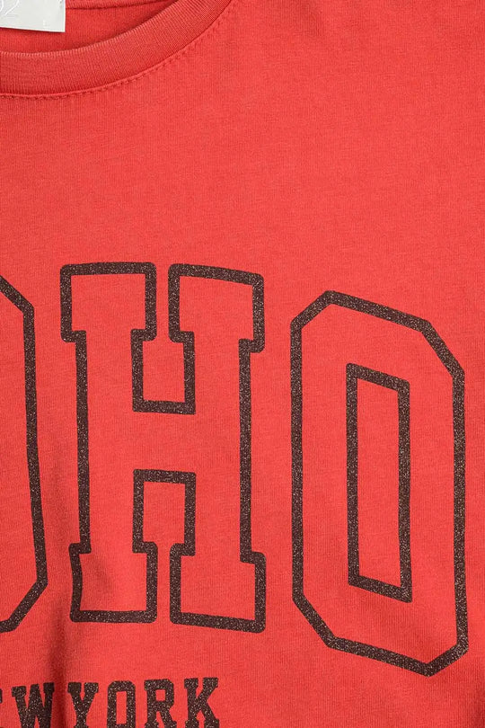 Oversized Red T-shirt With Soho New York At The Front - One Size / Red - Tops