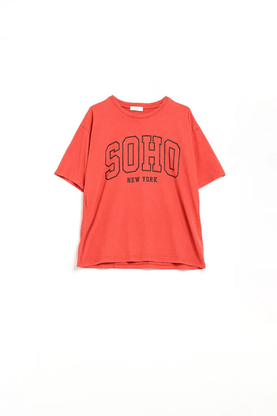 Q2 Oversized Red T-shirt With Soho New York At The Front