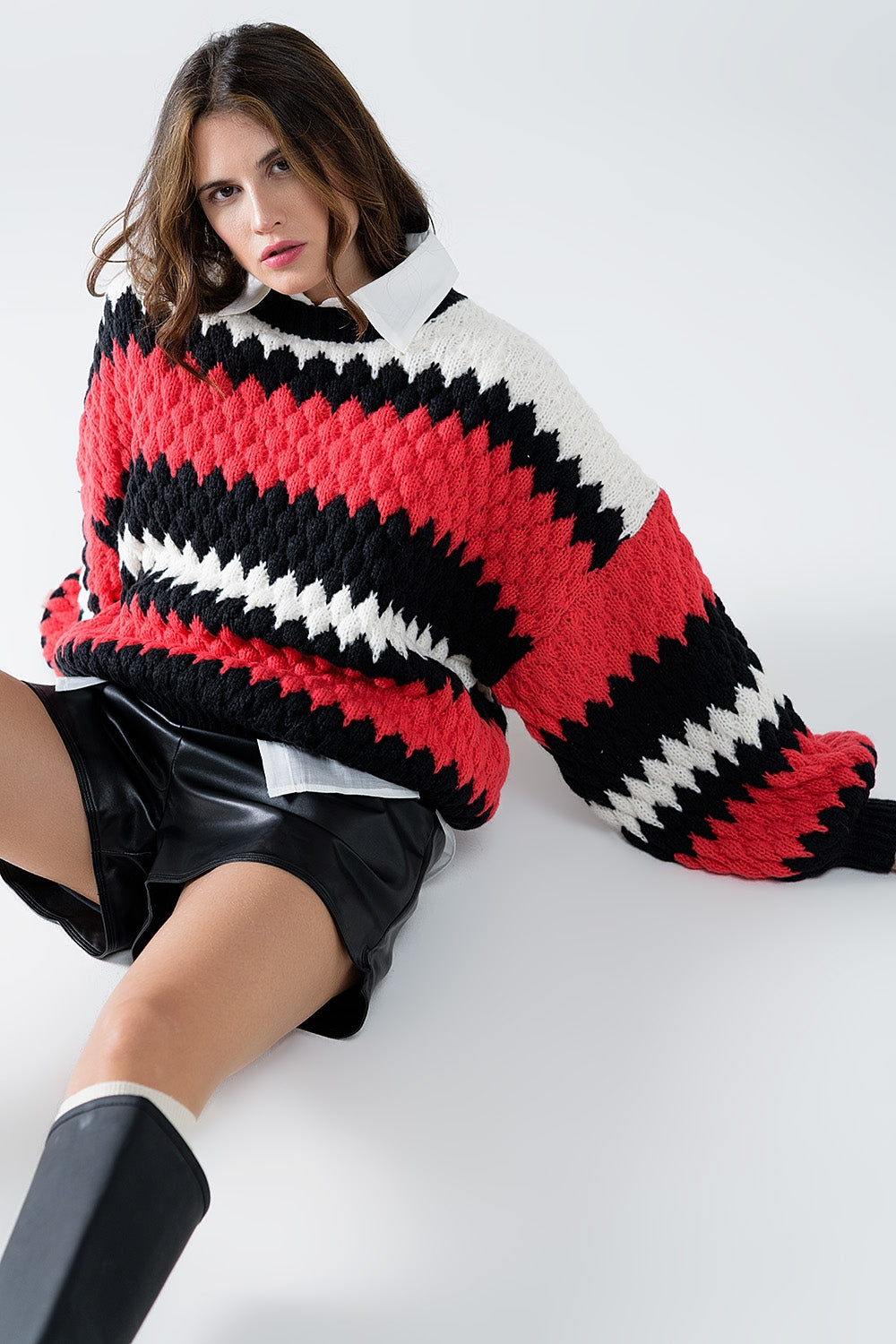 Q2 oversized red zig zag striped sweater