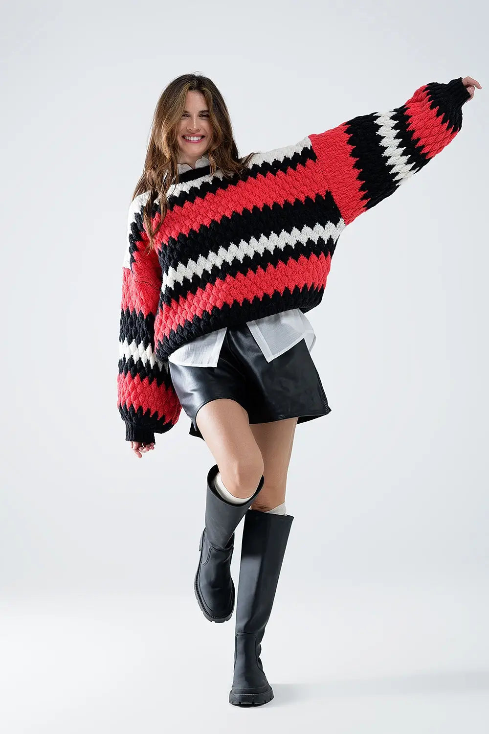 oversized red zig zag striped sweater - One Size / Red - Sweaters