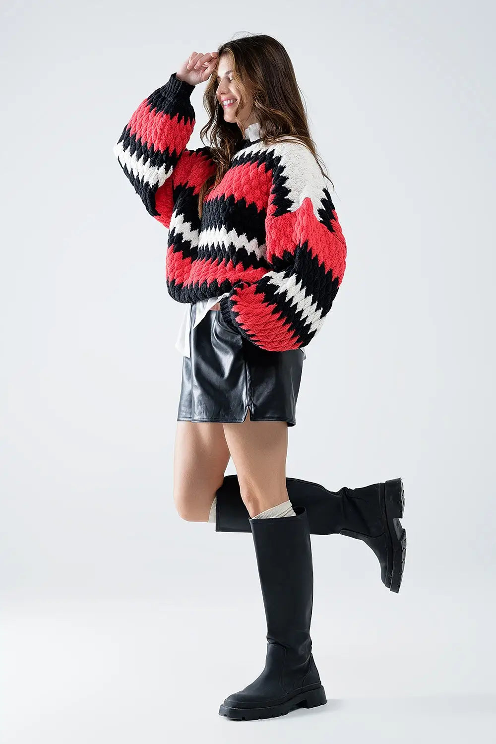 oversized red zig zag striped sweater - One Size / Red - Sweaters