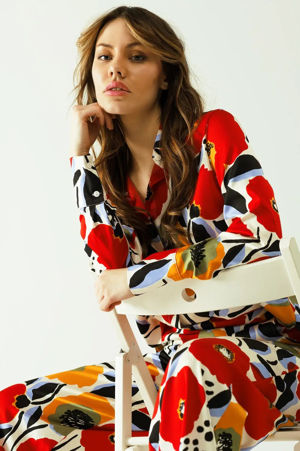 oversized shirt with poppies designs and button closure - Shirts