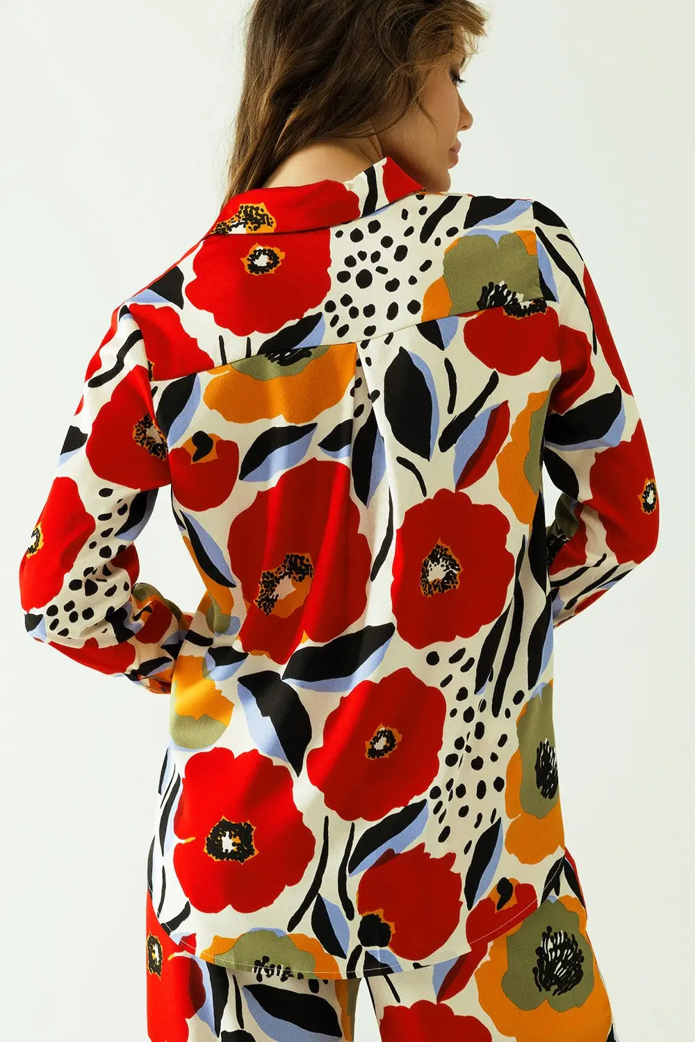 oversized shirt with poppies designs and button closure - Shirts