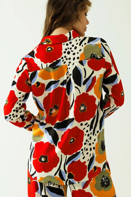 oversized shirt with poppies designs and button closure - Shirts