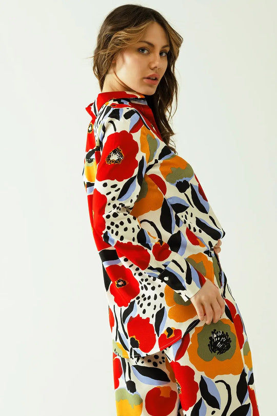 oversized shirt with poppies designs and button closure - Shirts