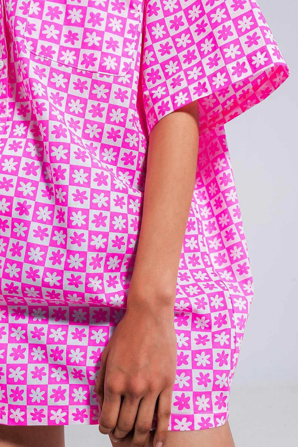 Oversized short sleeve shirt in bright pink