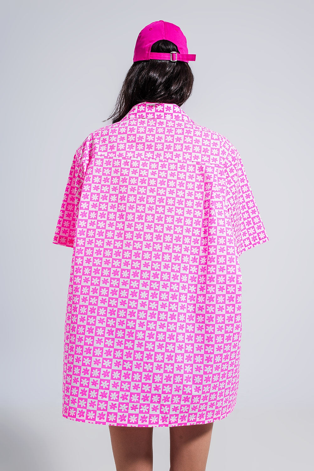 Oversized short sleeve shirt in bright pink