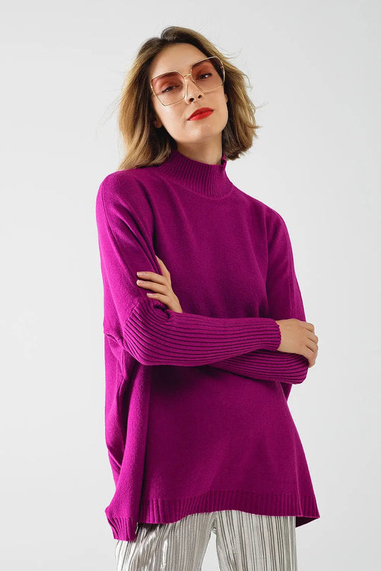 Q2 oversized soft fuchsia sweater with ribbed sleeves