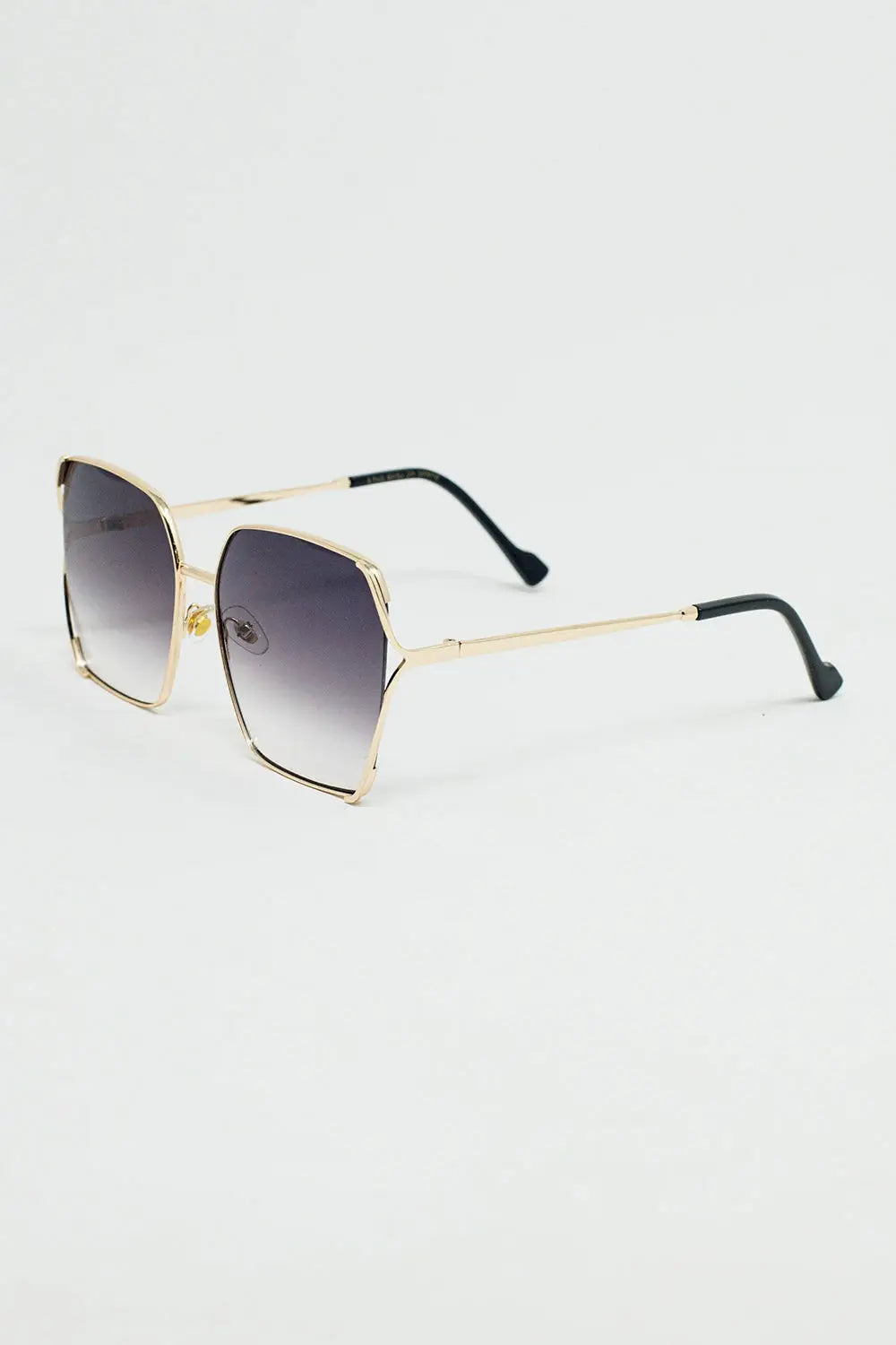 Oversized Square Metal Sunglasses In Black Gradient Lens - One Size / Gold