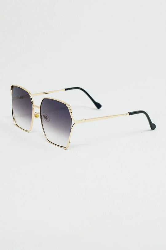 Oversized Square Metal Sunglasses In Black Gradient Lens - One Size / Gold