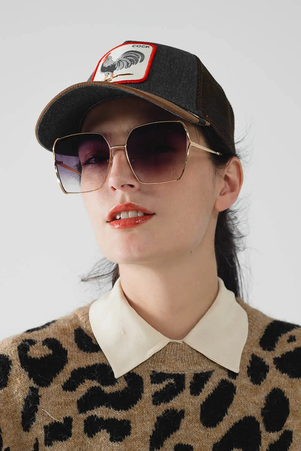 Oversized Square Metal Sunglasses In Black Gradient Lens - One Size / Gold