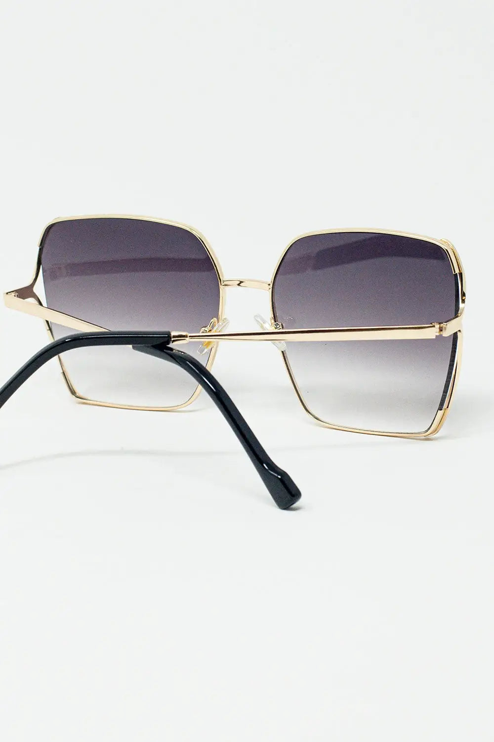 Oversized Square Metal Sunglasses In Black Gradient Lens - One Size / Gold
