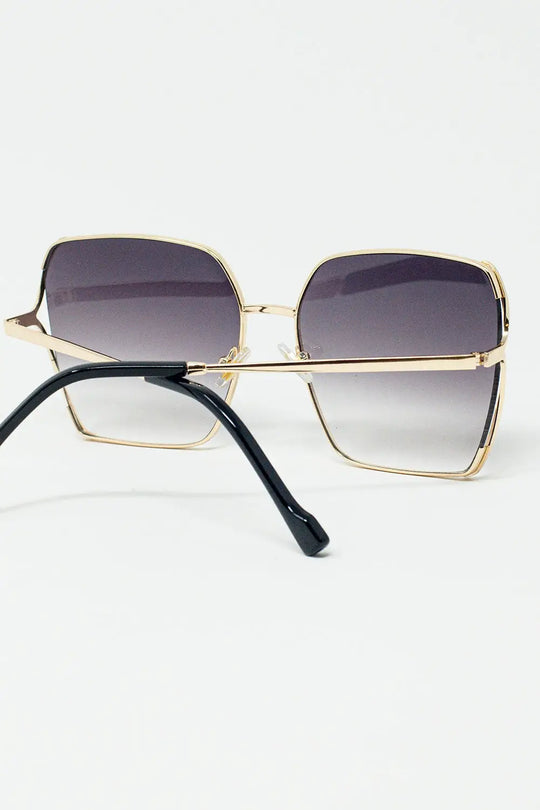 Oversized Square Metal Sunglasses In Black Gradient Lens - One Size / Gold