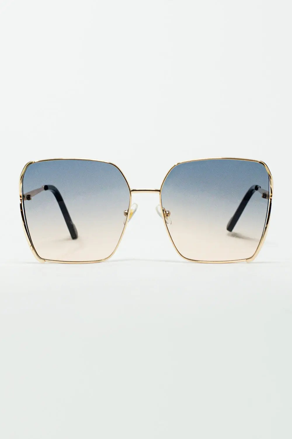 Q2 Oversized Square Metal Sunglasses In Blue Gradient Lens