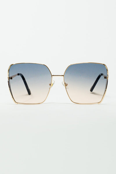 Q2 Oversized Square Metal Sunglasses In Blue Gradient Lens