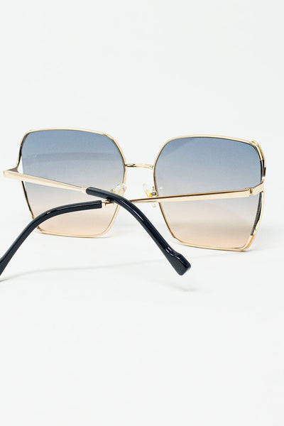 Oversized Square Metal Sunglasses In Blue Gradient Lens