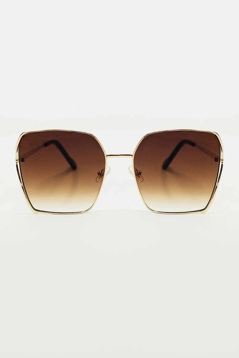 Q2 Oversized Square Metal Sunglasses In Brown Gradient Lens