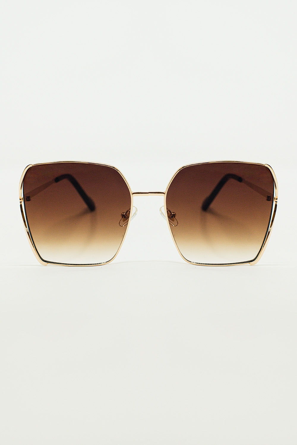 Q2 Oversized Square Metal Sunglasses In Brown Gradient Lens