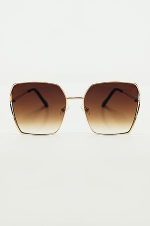 Q2 Oversized Square Metal Sunglasses In Brown Gradient Lens