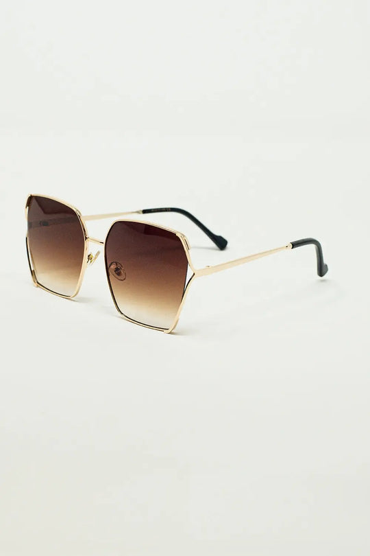 Oversized Square Metal Sunglasses In Brown Gradient Lens - One Size / Brown