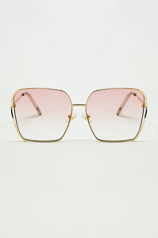 Q2 Oversized Square Metal Sunglasses In Light Pink Gradient Lens