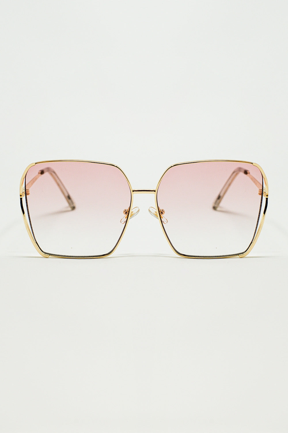 Q2 Oversized Square Metal Sunglasses In Light Pink Gradient Lens