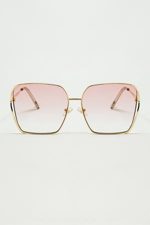 Q2 Oversized Square Metal Sunglasses In Light Pink Gradient Lens