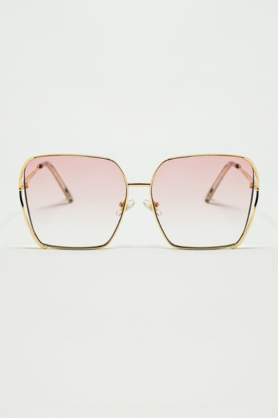 Q2 Oversized Square Metal Sunglasses In Light Pink Gradient Lens