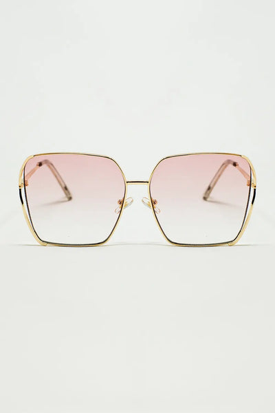 Q2 Oversized Square Metal Sunglasses In Light Pink Gradient Lens