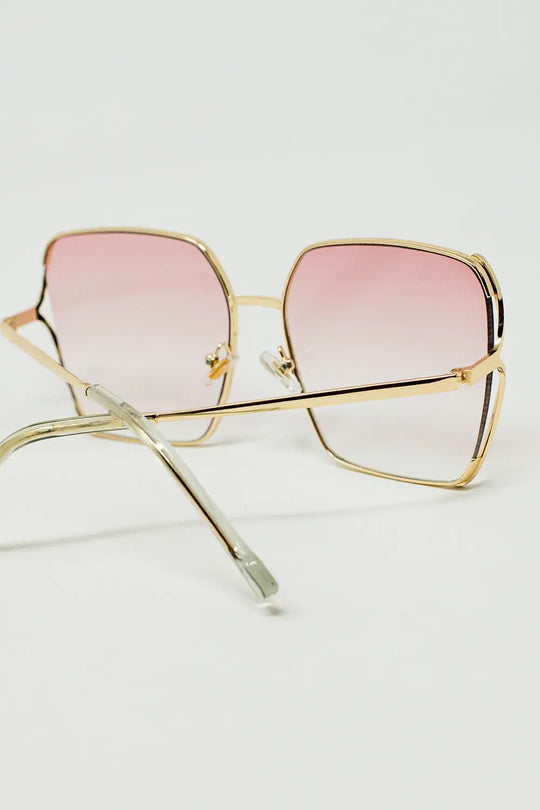 Oversized Square Metal Sunglasses In Light Pink Gradient Lens - One Size / Pink