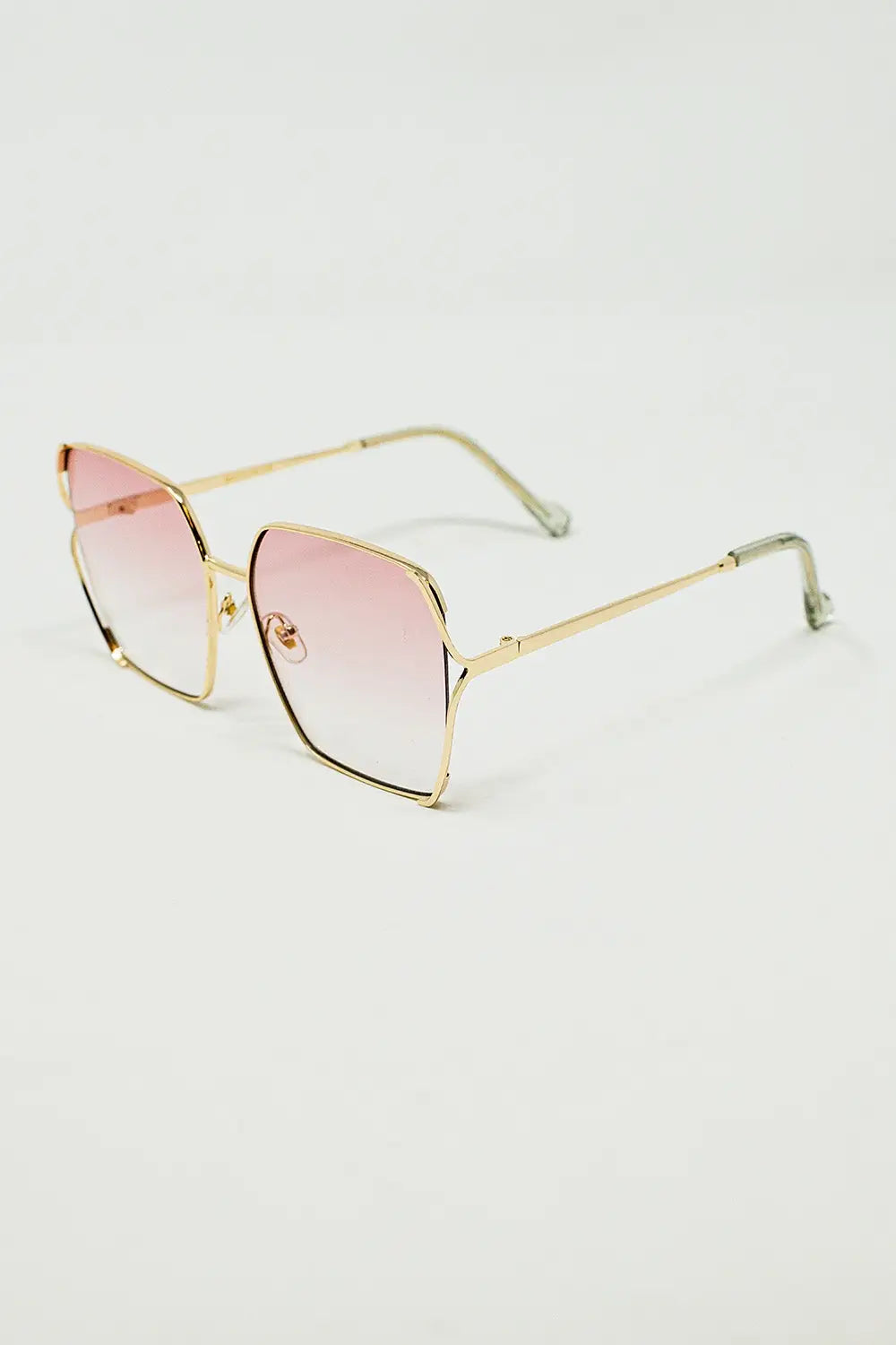 Oversized Square Metal Sunglasses In Light Pink Gradient Lens - One Size / Pink