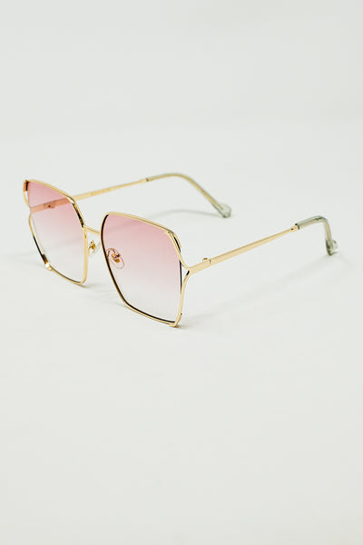 Oversized Square Metal Sunglasses In Light Pink Gradient Lens