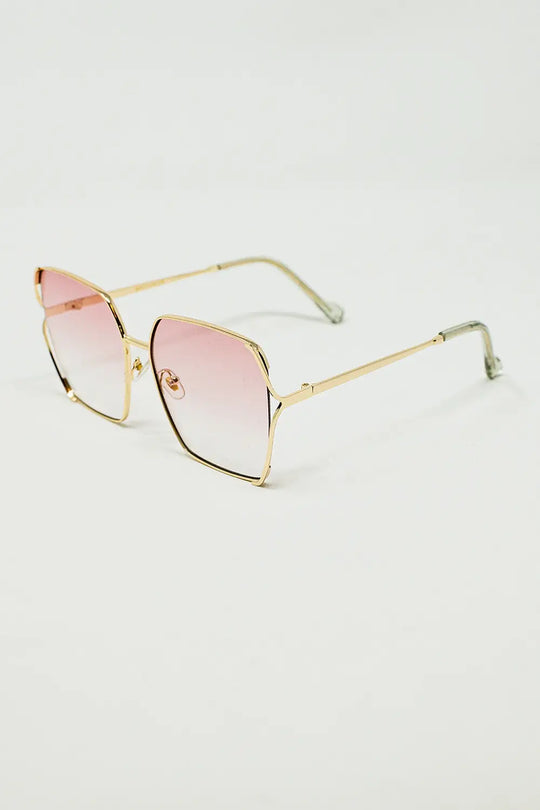 Oversized Square Metal Sunglasses In Light Pink Gradient Lens - One Size / Pink