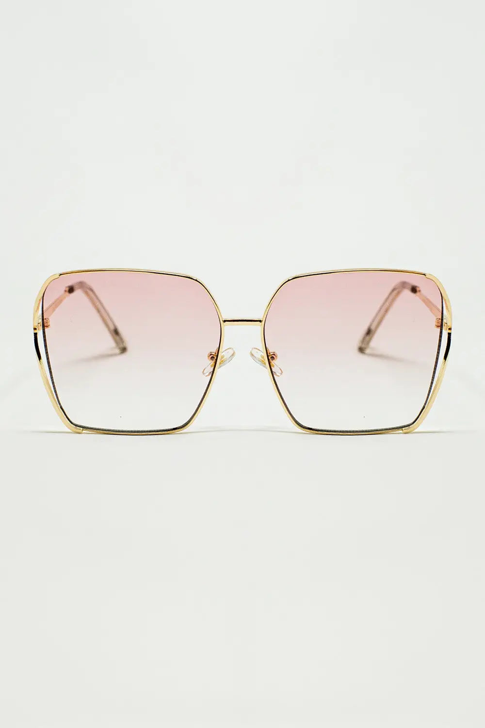 Q2 Oversized Square Metal Sunglasses In Light Pink Gradient Lens