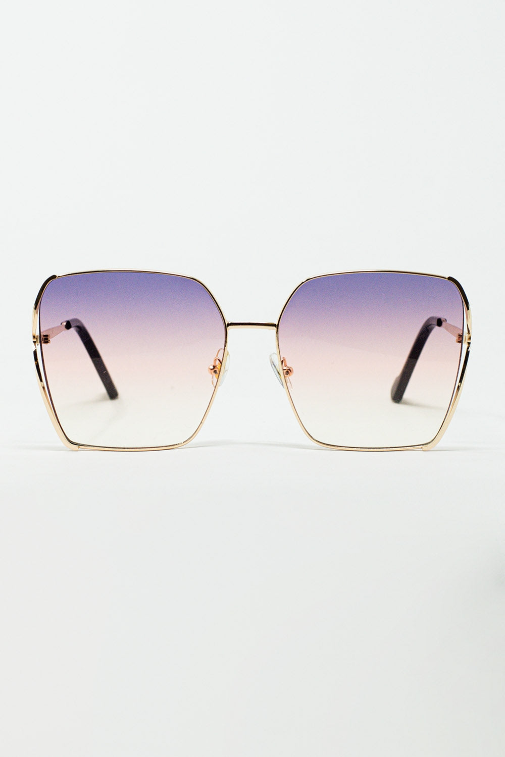 Q2 Oversized Square Metal Sunglasses In Purple Gradient Lens