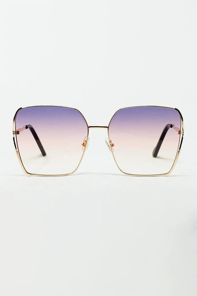 Q2 Oversized Square Metal Sunglasses In Purple Gradient Lens