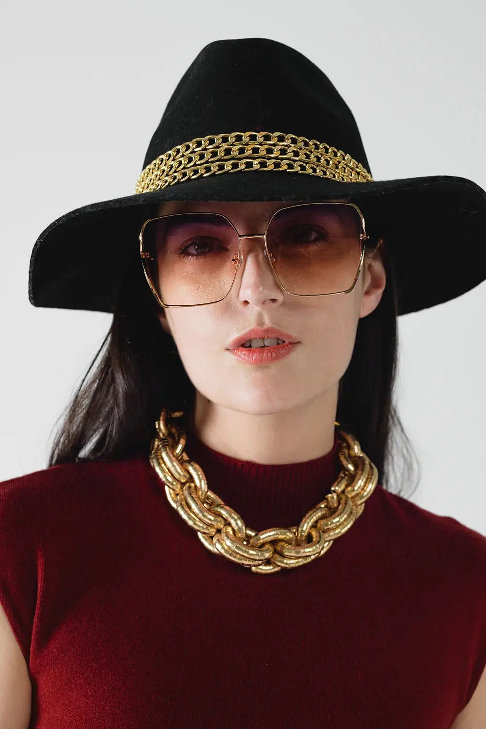 Oversized Square Metal Sunglasses In Purple Gradient Lens - One Size / Pink