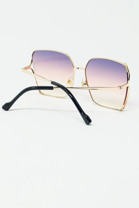 Oversized Square Metal Sunglasses In Purple Gradient Lens - One Size / Pink