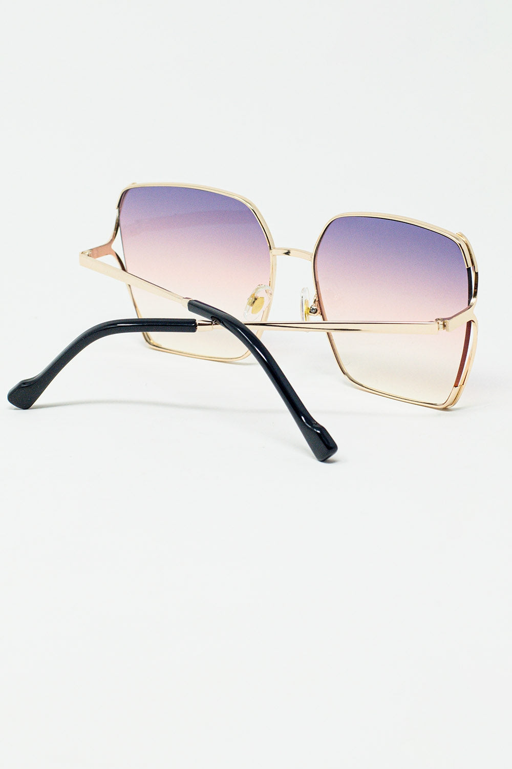 Oversized Square Metal Sunglasses In Purple Gradient Lens