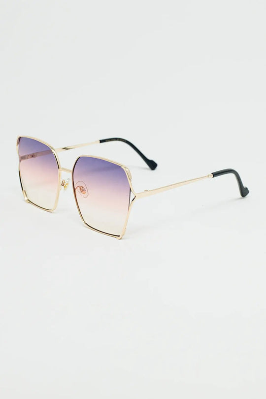 Oversized Square Metal Sunglasses In Purple Gradient Lens - One Size / Pink