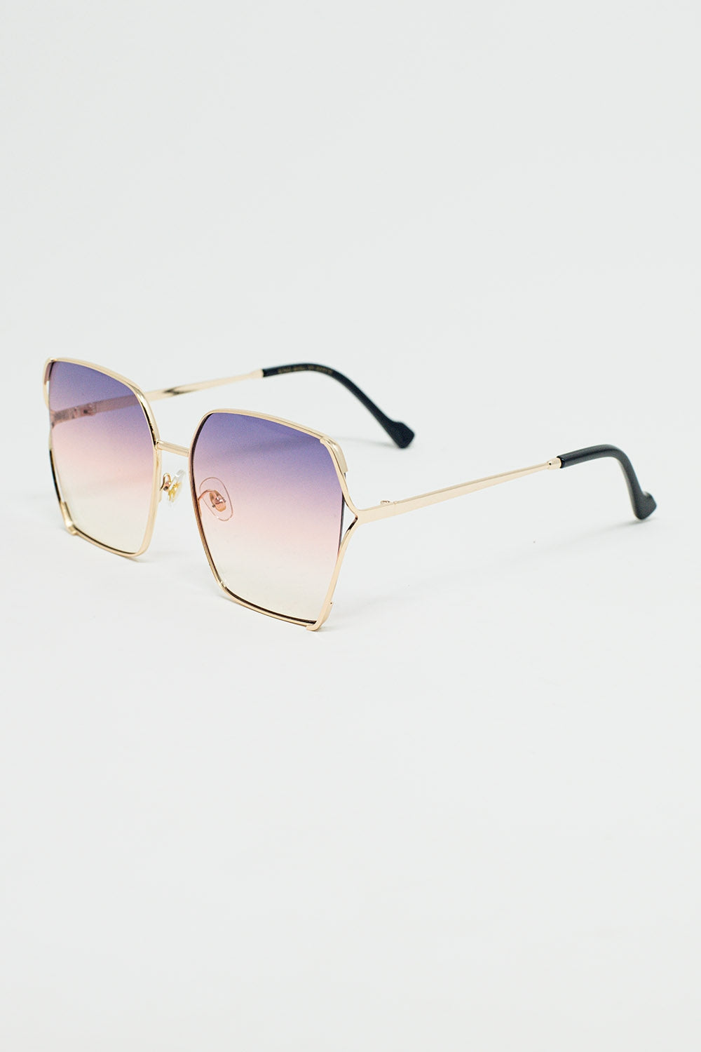 Oversized Square Metal Sunglasses In Purple Gradient Lens