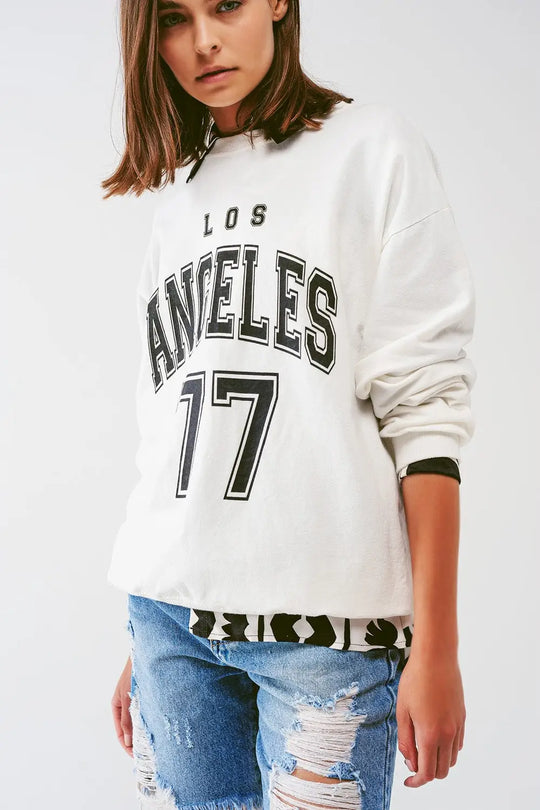 Oversized Sweat with Los Angeles Text in White - One Size / White - Sweaters