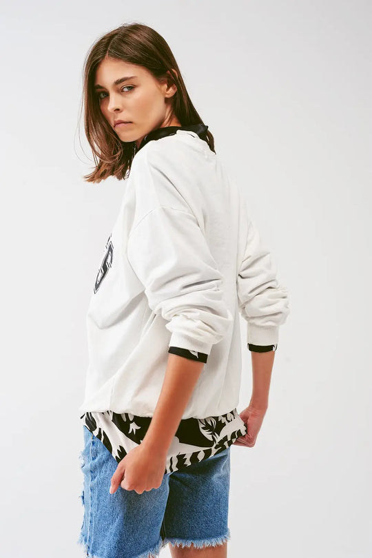 Oversized Sweat with Los Angeles Text in White - One Size / White - Sweaters