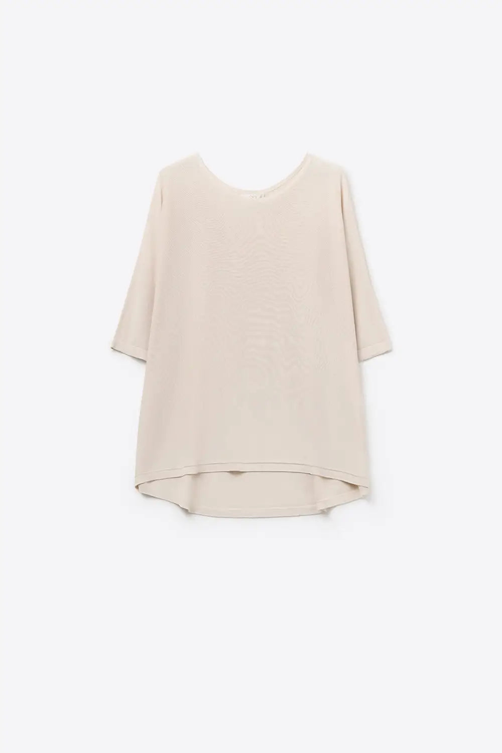 Q2 Oversized Sweater in Beige with Elbow-Length Sleeves