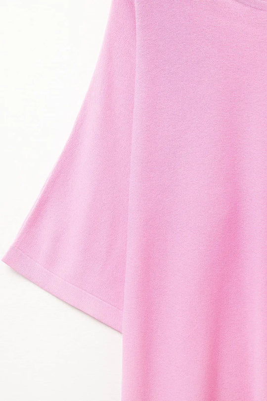 Oversized sweater in fuchsia with Elbow-Length Sleeves - One Size / Fuchsia - Sweaters
