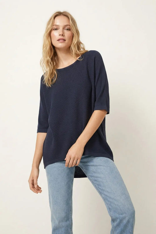 Oversized Sweater in Navy with Elbow-Length Sleeves - One Size / Blue