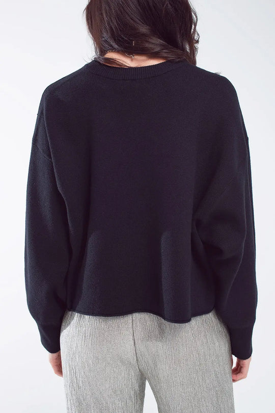 Oversized Sweater With Boatneck in Black - One Size / Black - Sweaters
