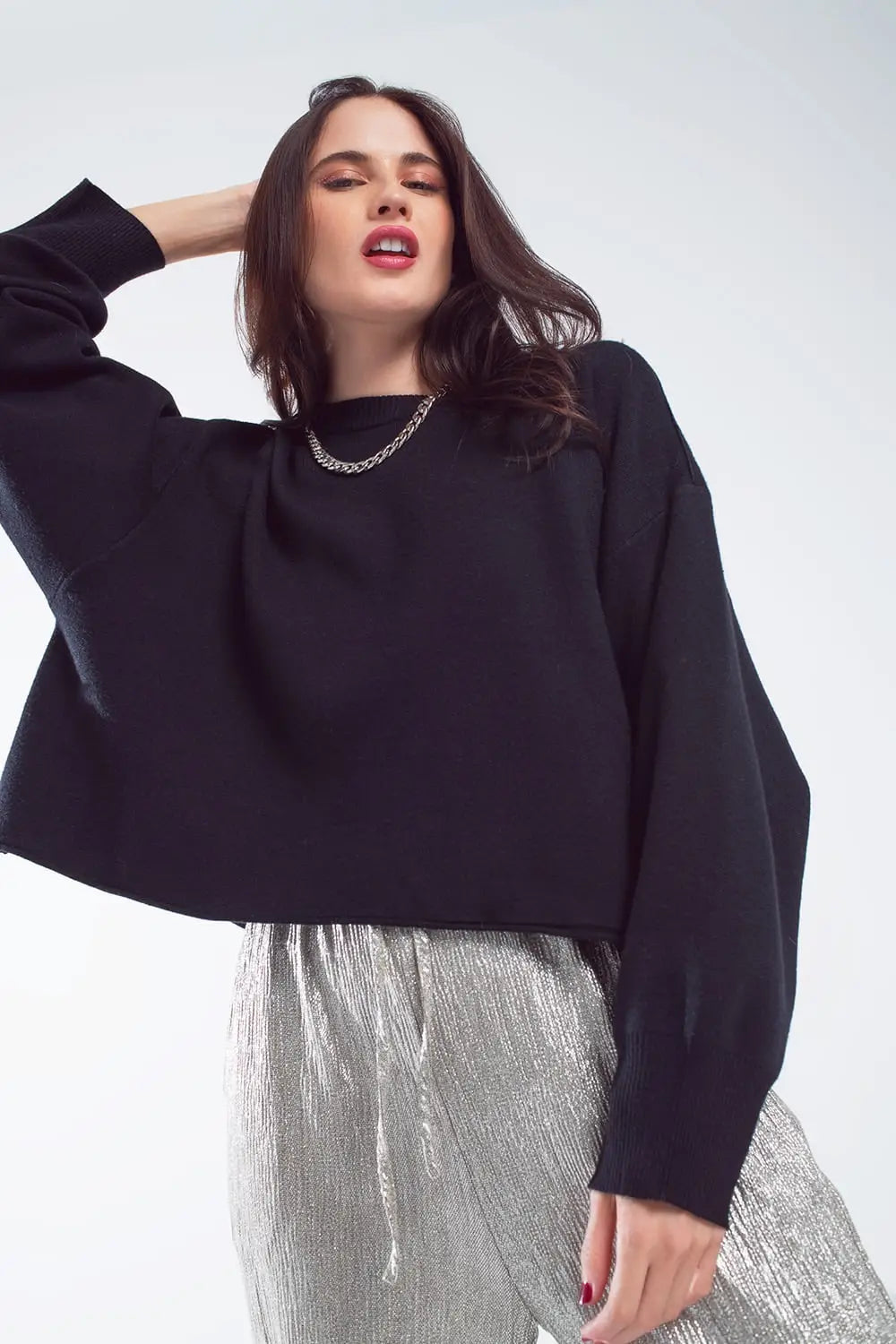 Oversized Sweater With Boatneck in Black - One Size / Black - Sweaters