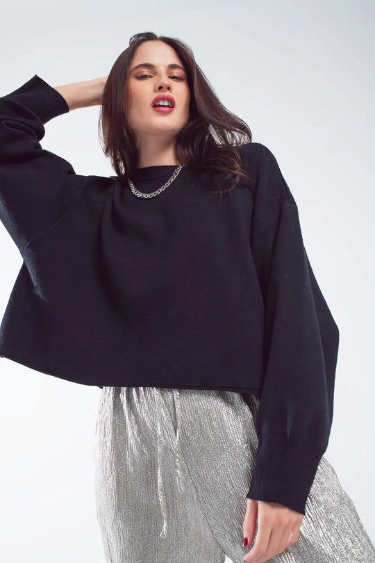 Oversized Sweater With Boatneck in Black - One Size / Black - Sweaters